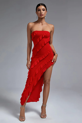 Qira Bandeau Ruffle Detail Maxi Dress